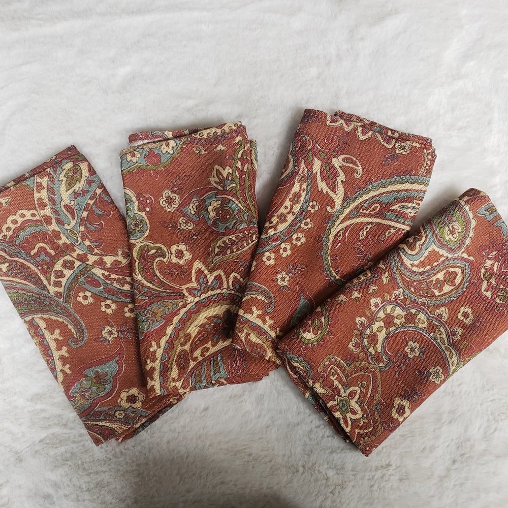 Harvest Season Nutmeg Paisley Boho Thanksgiving Holiday Dinner Napkins x4 NWT